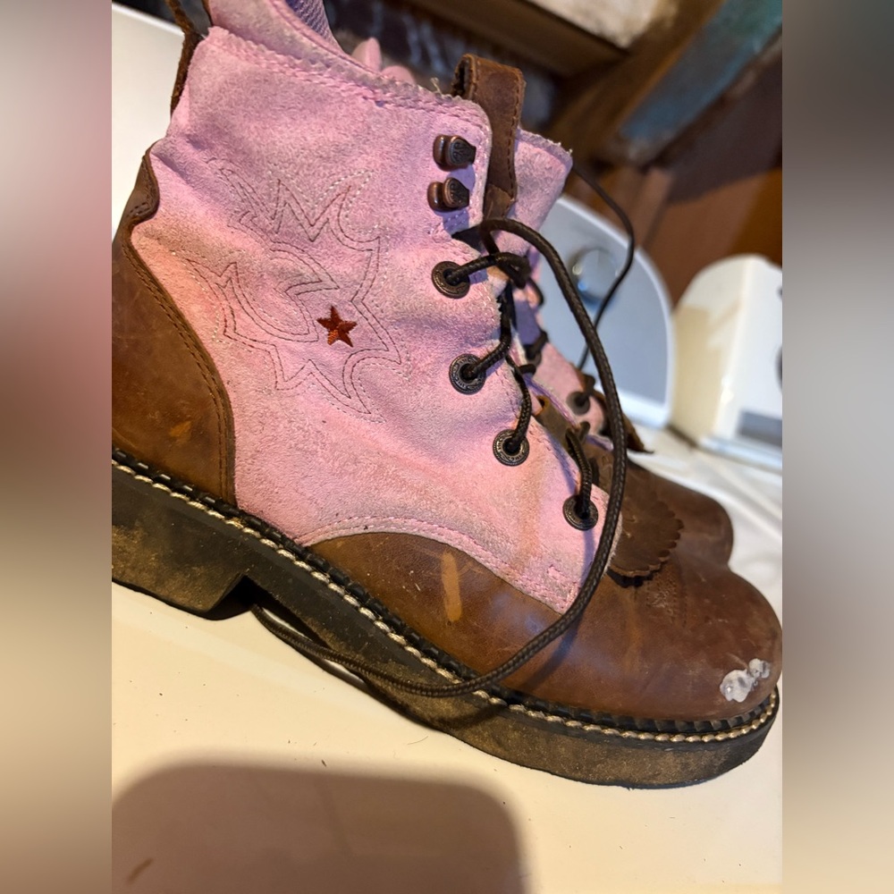 Ariat Pink and Brown Lace-Up Boots kids girls size 2